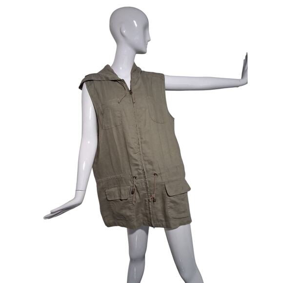 St. Tropez West 100% Linen Womens XL Hooded Full Zip Grunge Breathable Vest Top - Picture 5 of 11